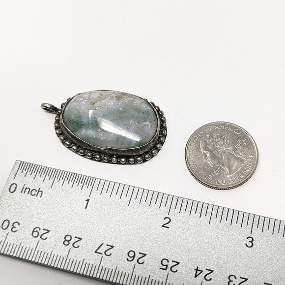 Vintage sterling silver oval handmade artisan handcrafted stone pendant 925 - Picture 5 of 7